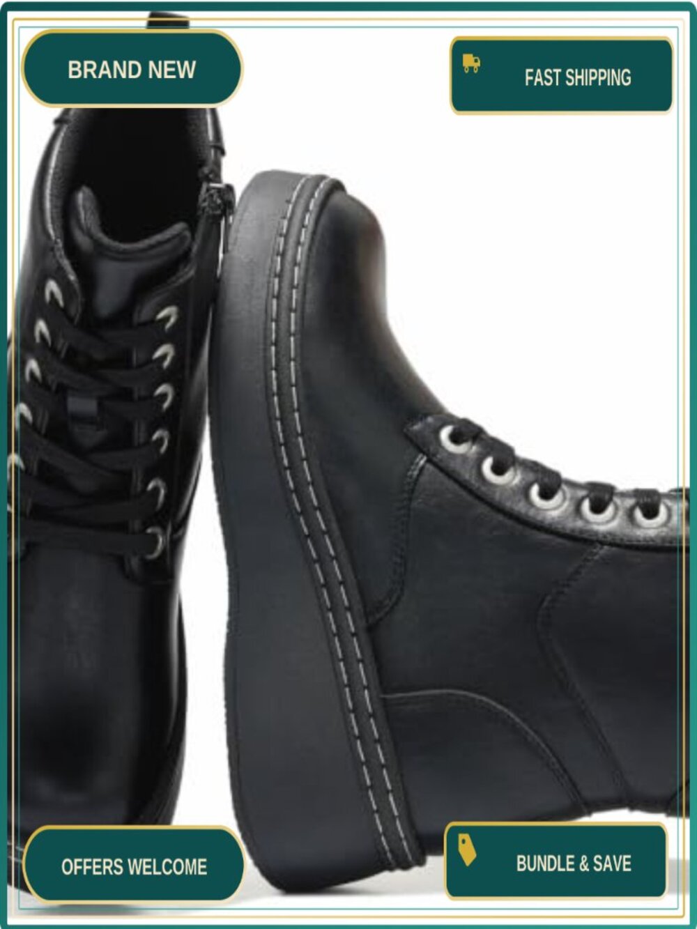 Genuine Leather Platform Ankle Boots Chunky Combat Boots for Women Inside Zip